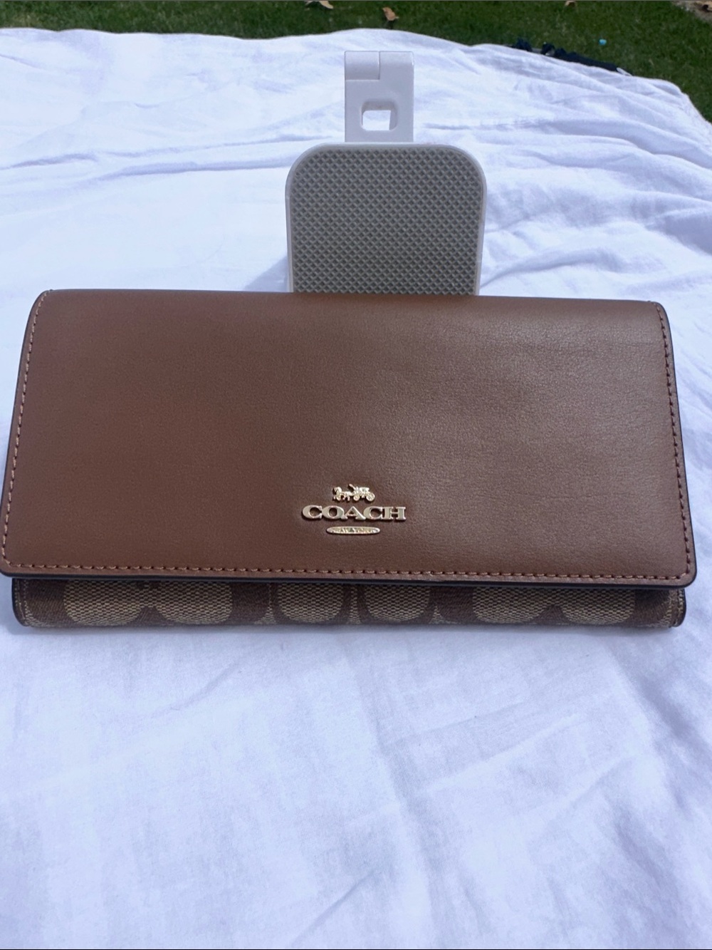 Coach Brown Leather Continental Wallet with Gold Logo